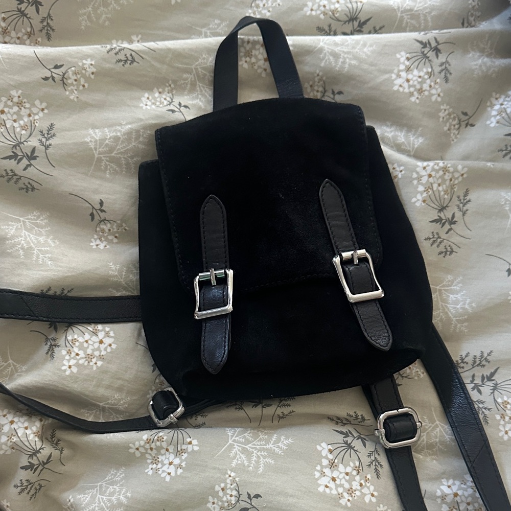 ASOS Black Suede Backpack with Silver Buckles